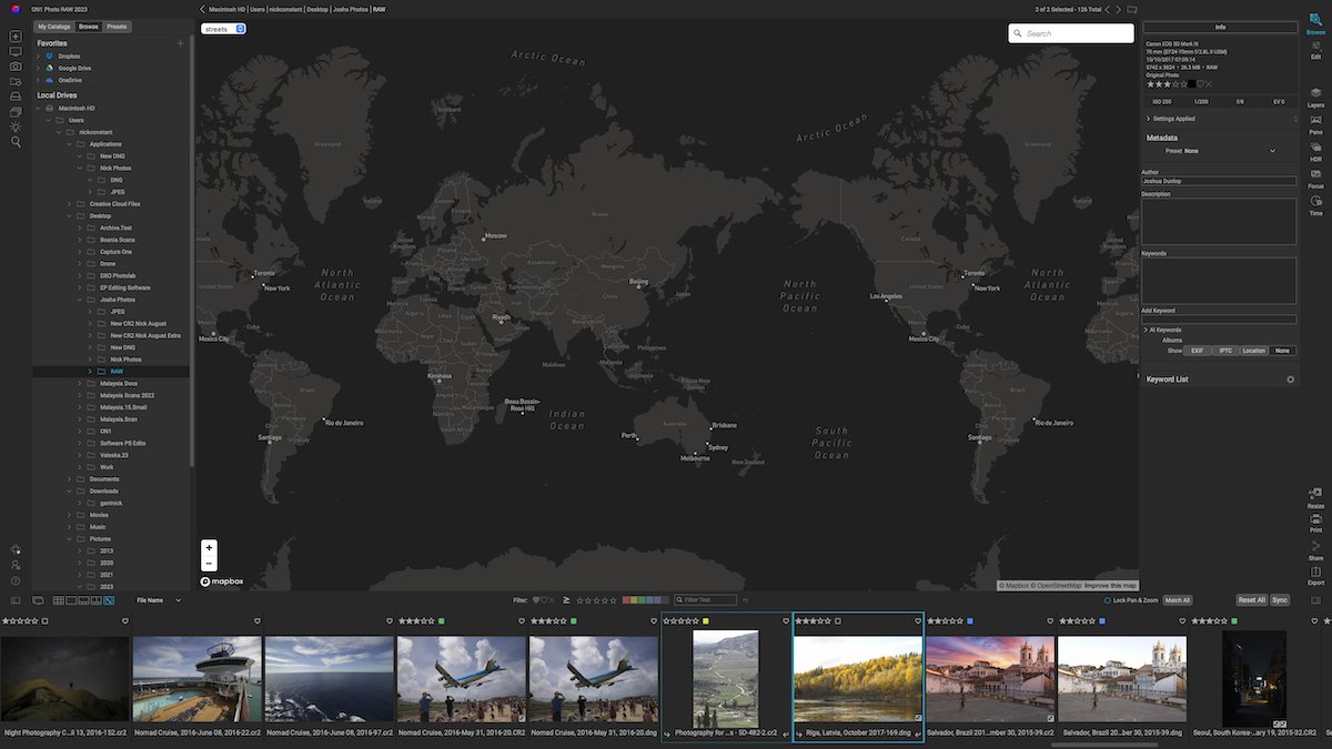 Screenshot of ON1 Photo RAW map view